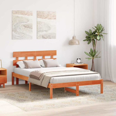 vidaXL Bed Frame with Headboard Brown 120 x 200 cm Solid Pine wood