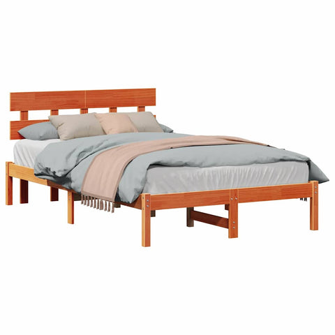 vidaXL Bed Frame with Headboard Brown 120 x 200 cm Solid Pine wood
