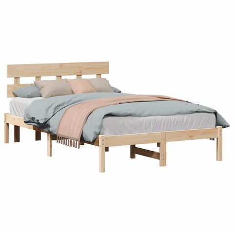 vidaXL Bed Frame with Headboard Brown 140 x 190 cm Solid Pine wood