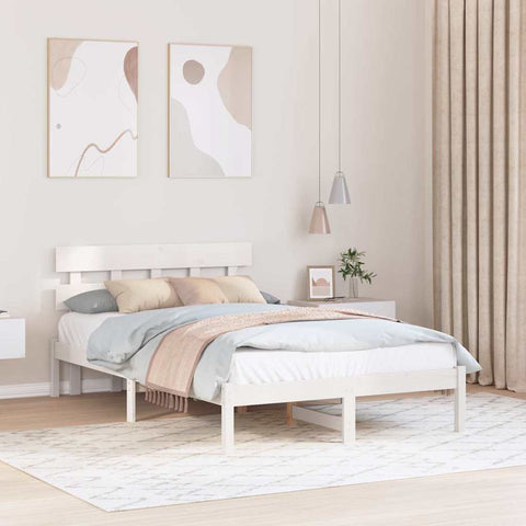 vidaXL Bed Frame with Headboard White 140 x 190 cm Solid Pine wood