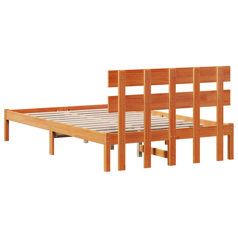 vidaXL Bed Frame with Headboard Brown 140 x 190 cm Solid Pine wood