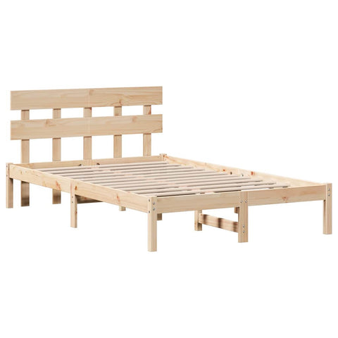 vidaXL Bed Frame with Headboard Brown 135 x 190 cm Solid Pine wood