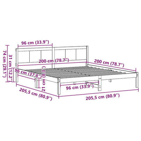 vidaXL Bed Frame White 200 x 200 cm Solid Pine wood