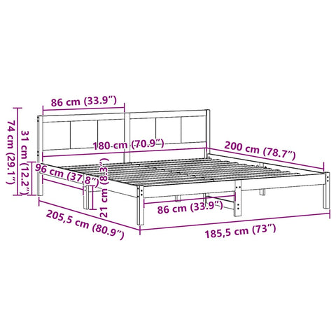 vidaXL Bed Frame White 180 x 200 cm Solid Pine wood