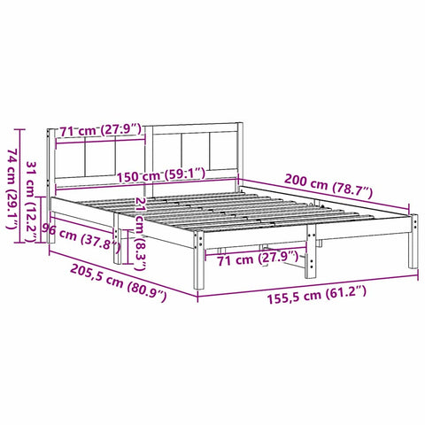 vidaXL Bed Frame Brown 150 x 200 cm Solid Pine wood