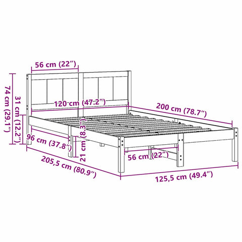 vidaXL Bed Frame White 120 x 200 cm Solid Pine wood