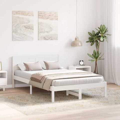 vidaXL Bed Frame White 135 x 190 cm Solid Pine wood