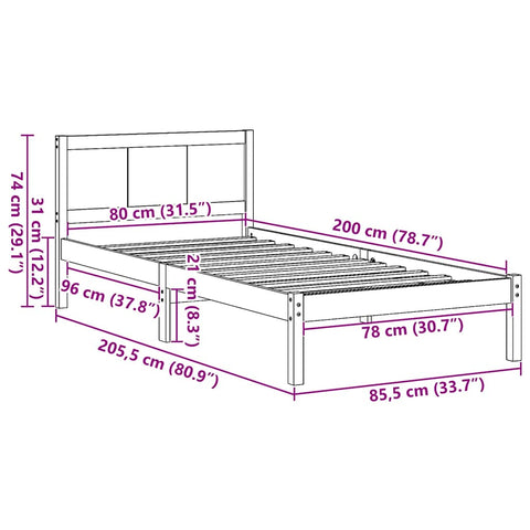 vidaXL Bed Frame Brown 80 x 200 cm Solid Pine wood