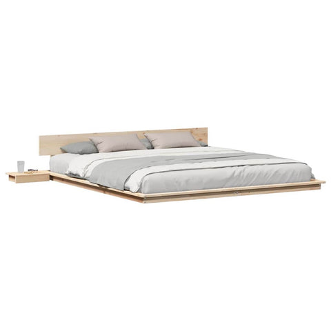 vidaXL Floor Bed Frame with Bedside Tables 200x200cm Solid Wood