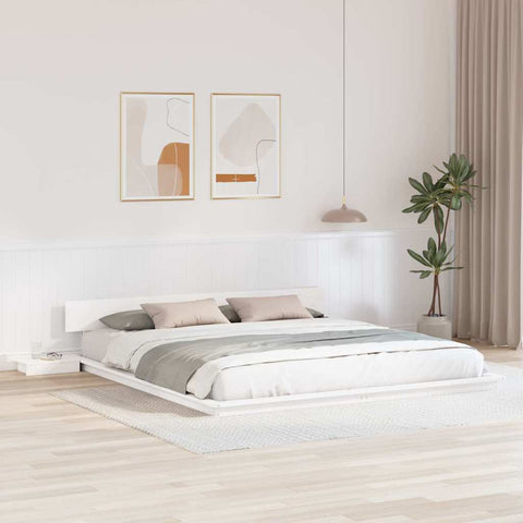 vidaXL Floor Bed Frame with Bedside Tables White 200x200cm Solid Wood
