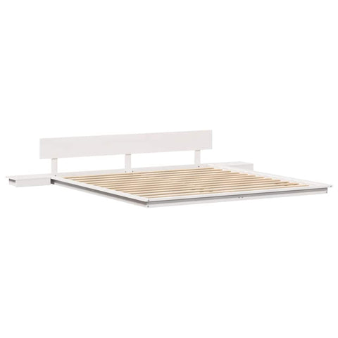 vidaXL Floor Bed Frame with Bedside Tables White 200x200cm Solid Wood