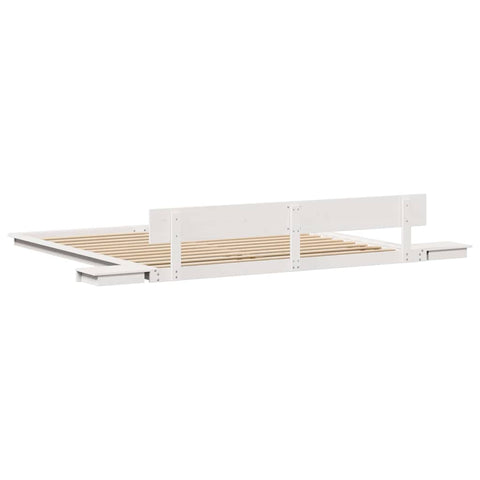 vidaXL Floor Bed Frame with Bedside Tables White 200x200cm Solid Wood