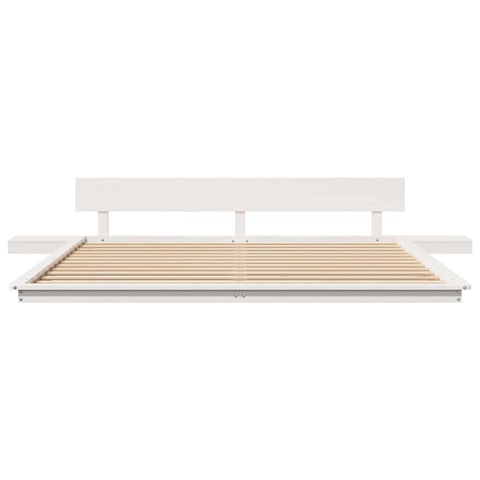 vidaXL Floor Bed Frame with Bedside Tables White 200x200cm Solid Wood