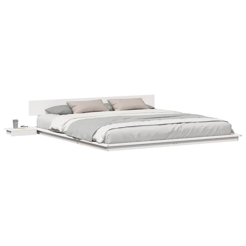 vidaXL Floor Bed Frame with Bedside Tables White 200x200cm Solid Wood