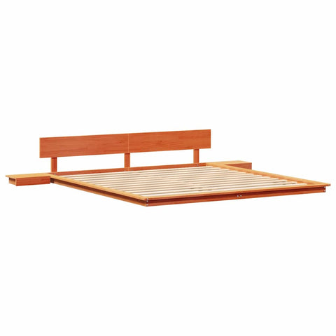vidaXL Floor Bed Frame with Bedside Tables Wax Brown 200x200cm Solid Wood