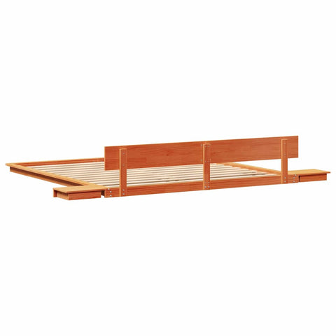 vidaXL Floor Bed Frame with Bedside Tables Wax Brown 200x200cm Solid Wood