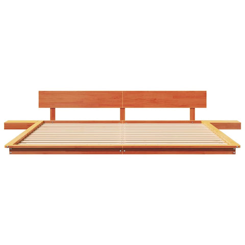 vidaXL Floor Bed Frame with Bedside Tables Wax Brown 200x200cm Solid Wood