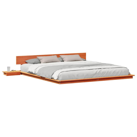 vidaXL Floor Bed Frame with Bedside Tables Wax Brown 200x200cm Solid Wood