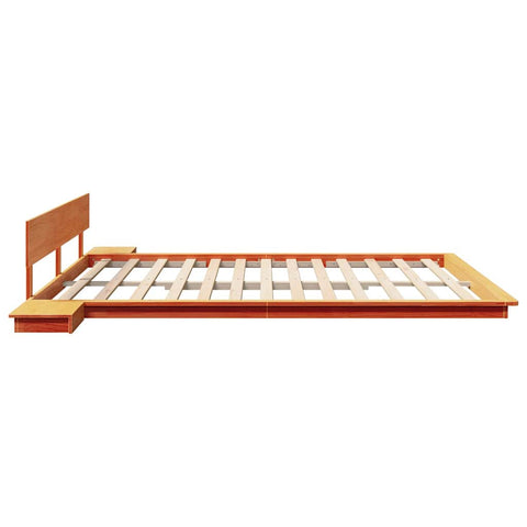 vidaXL Floor Bed Frame with Bedside Tables Wax Brown 200x200cm Solid Wood