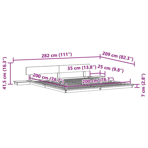 vidaXL Floor Bed Frame with Bedside Tables Wax Brown 200x200cm Solid Wood