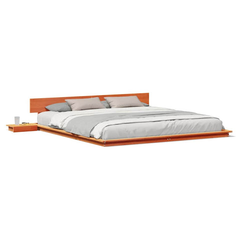 vidaXL Floor Bed Frame with Bedside Tables Wax Brown 200x200cm Solid Wood