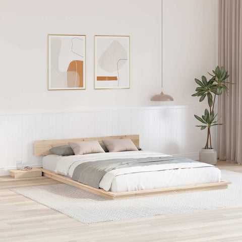 vidaXL Floor Bed Frame with Bedside Tables 150x200cm Solid Wood