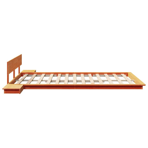 vidaXL Floor Bed Frame with Bedside Tables Wax Brown 150x200cm Solid Wood