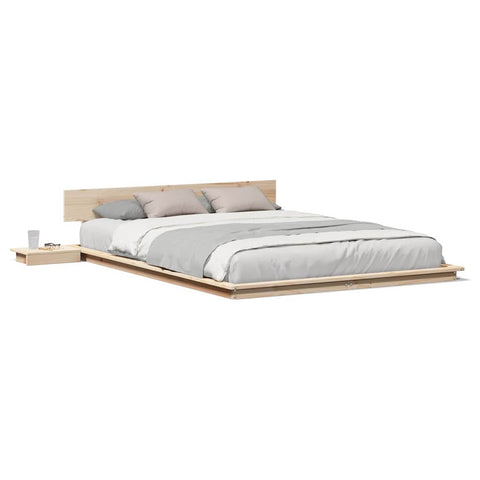 vidaXL Floor Bed Frame with Bedside Tables 140x200cm Solid Wood