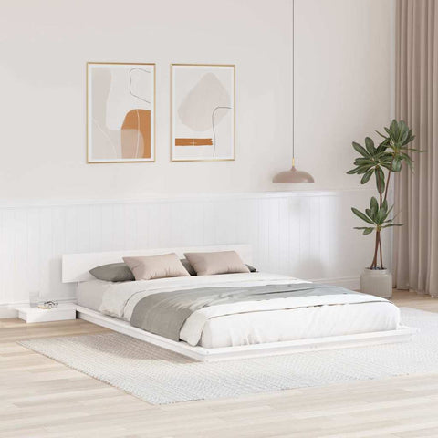 vidaXL Floor Bed Frame with Bedside Tables White 140x200cm Solid Wood