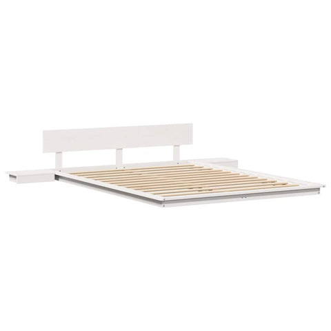 vidaXL Floor Bed Frame with Bedside Tables White 140x200cm Solid Wood