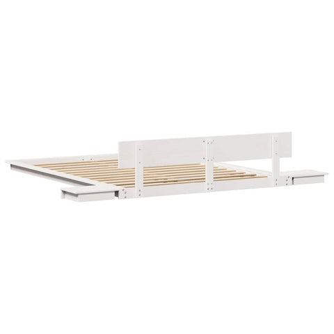 vidaXL Floor Bed Frame with Bedside Tables White 140x200cm Solid Wood