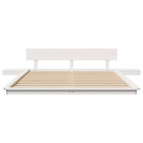 vidaXL Floor Bed Frame with Bedside Tables White 140x200cm Solid Wood