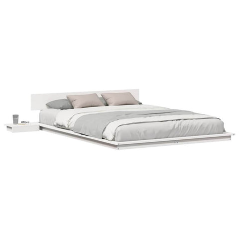 vidaXL Floor Bed Frame with Bedside Tables White 140x200cm Solid Wood