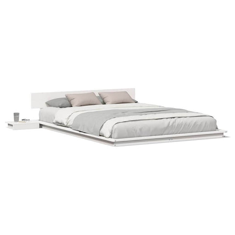vidaXL Floor Bed Frame with Bedside Tables White 140x200cm Solid Wood