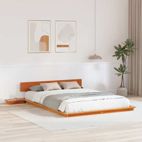 vidaXL Floor Bed Frame with Bedside Tables Wax Brown 140x200cm Solid Wood
