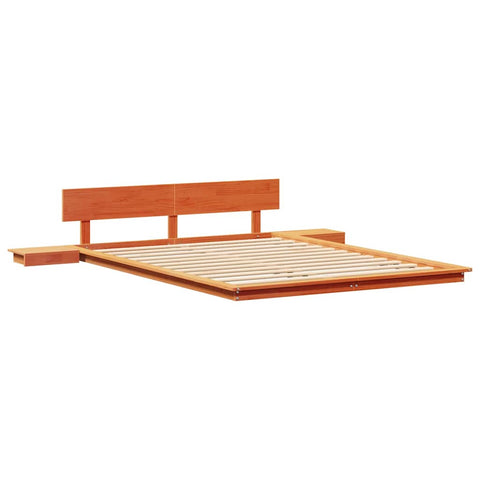 vidaXL Floor Bed Frame with Bedside Tables Wax Brown 140x200cm Solid Wood