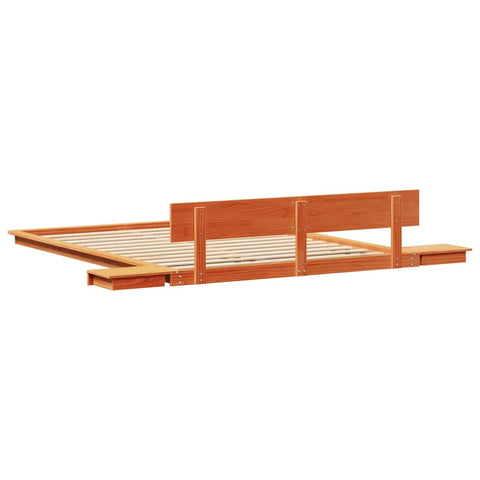 vidaXL Floor Bed Frame with Bedside Tables Wax Brown 140x200cm Solid Wood
