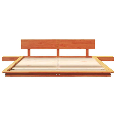vidaXL Floor Bed Frame with Bedside Tables Wax Brown 140x200cm Solid Wood