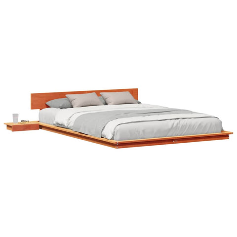 vidaXL Floor Bed Frame with Bedside Tables Wax Brown 140x200cm Solid Wood