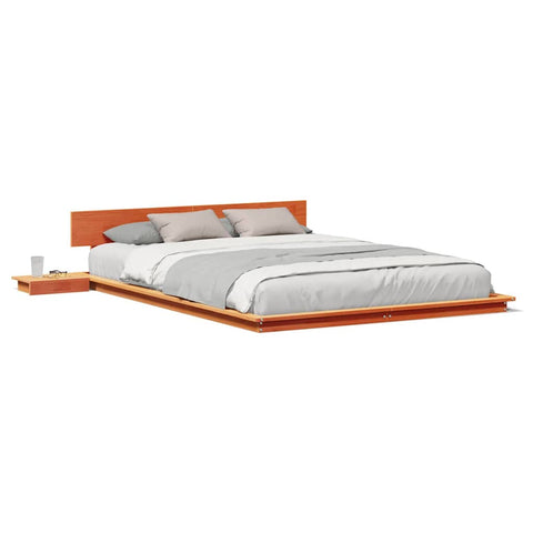 vidaXL Floor Bed Frame with Bedside Tables Wax Brown 140x200cm Solid Wood
