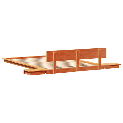 vidaXL Floor Bed Frame with Bedside Tables Wax Brown 120x200cm Solid Wood