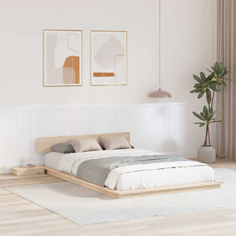 vidaXL Floor Bed Frame with Side Tables 135x190cm Solid Wood