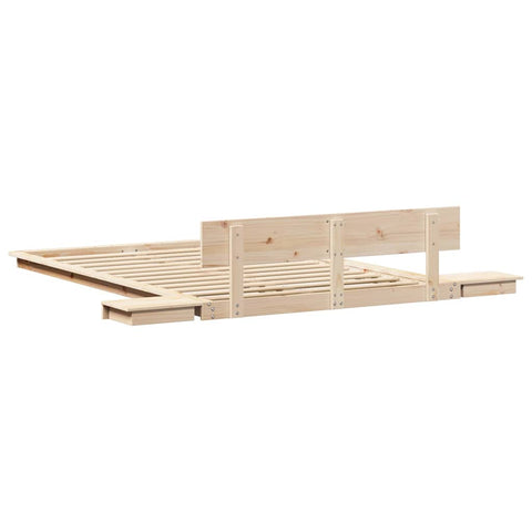 vidaXL Floor Bed Frame with Side Tables 135x190cm Solid Wood