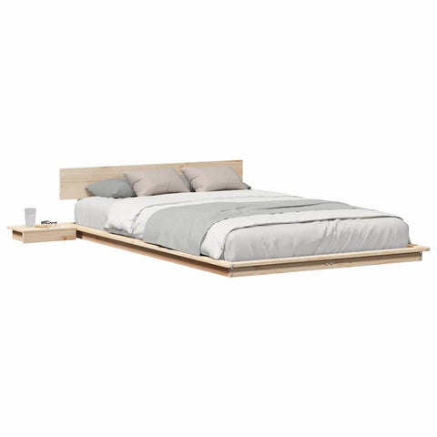 vidaXL Floor Bed Frame with Side Tables 135x190cm Solid Wood