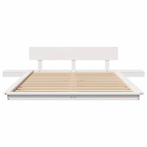 vidaXL Floor Bed Frame with Bedside Tables White 135x190cm Solid Wood