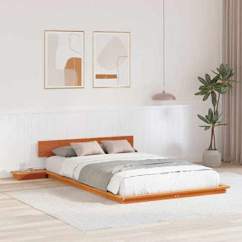 vidaXL Floor Bed Frame with Bedside Tables Wax Brown 135x190cm Solid Wood