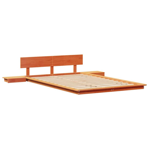 vidaXL Floor Bed Frame with Bedside Tables Wax Brown 135x190cm Solid Wood