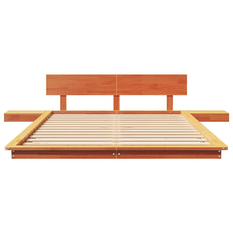 vidaXL Floor Bed Frame with Bedside Tables Wax Brown 135x190cm Solid Wood