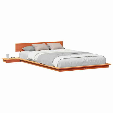 vidaXL Floor Bed Frame with Bedside Tables Wax Brown 135x190cm Solid Wood