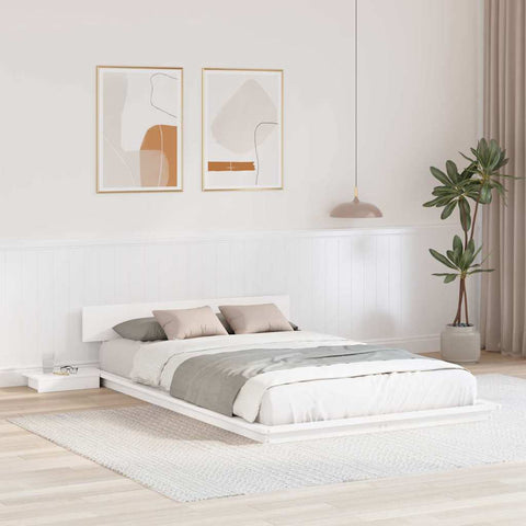 vidaXL Floor Bed Frame with Bedside Tables White 120x190cm Solid Wood